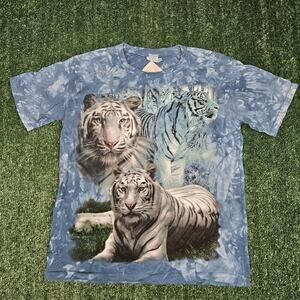 Vintage Back To Earth Med White Tiger T-Shirt Men’s Blue Tie Dye Cotton Grunge